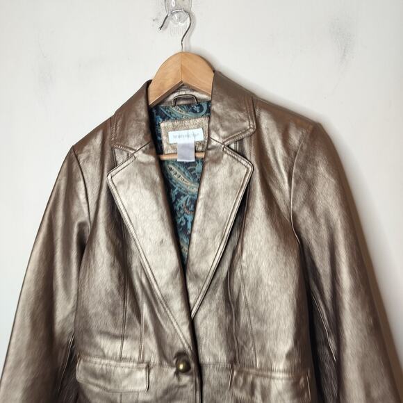 Worthington Leather Jacket Gold Bronze Button Up - Picture 4 of 10